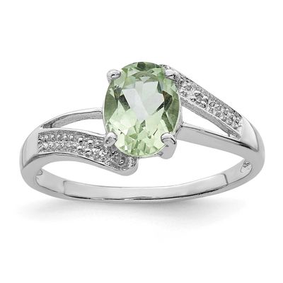 Green Quartz &amp; Diamond Ring Sterling Silver Rhodium-plated, QDX447-7, 883957459585