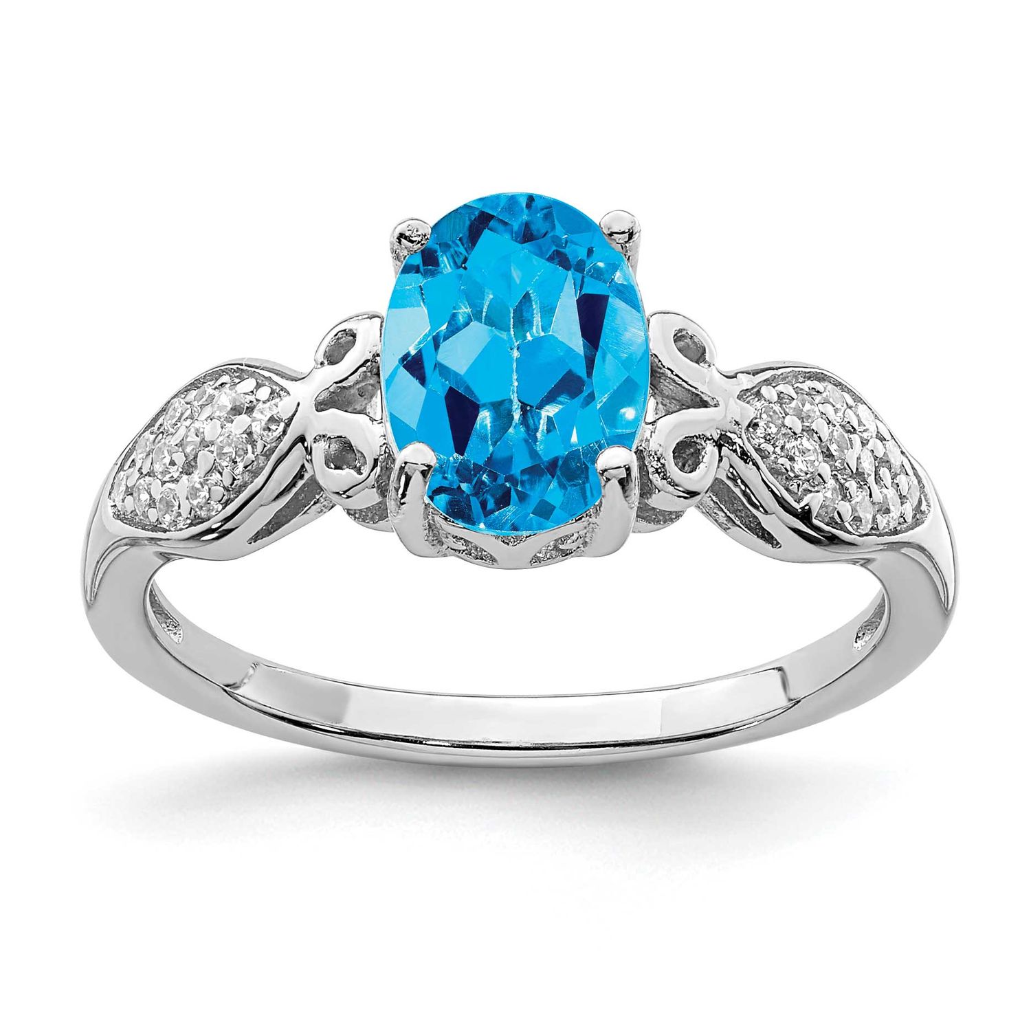 Polished Blue Topaz and White CZ Ring Sterling Silver Rhodium-plated, QR7136-7, 883957851372