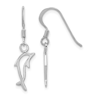 Polished Dolphin Dangle Earrings Sterling Silver Rhodium-plated, QE17786,
