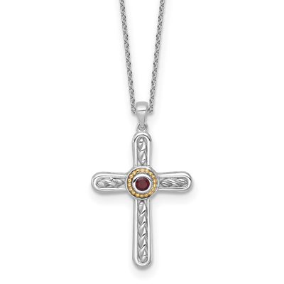 Shey Couture with 14k Accent Round Garnet Textured Cross 18 inch with 2 inch Extension Necklace Ste