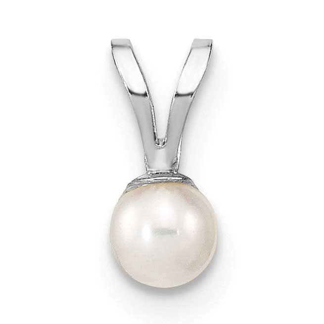 3-4mm White Round Freshwater Cultured Pearl Pendant 14k White Gold, XFW518,