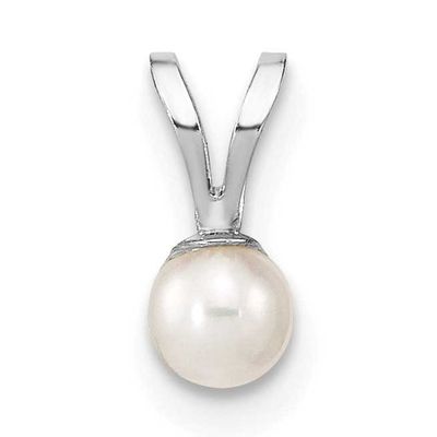 3-4mm White Round Freshwater Cultured Pearl Pendant 14k White Gold, XFW518,