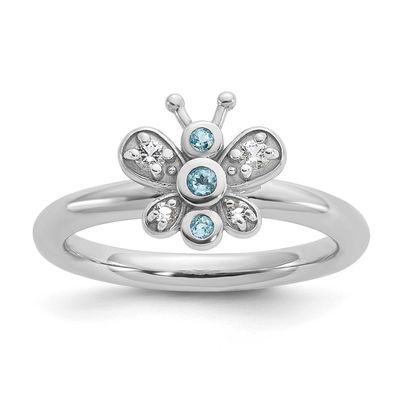 Blue White Topaz Butterfly Ring Sterling Silver Rhodium-plated, QSK2284-9,