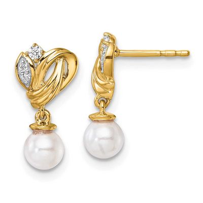 Diamond and Pearl Dangle Post Earrings 14k Gold Polished, EM10176-007-YAA,