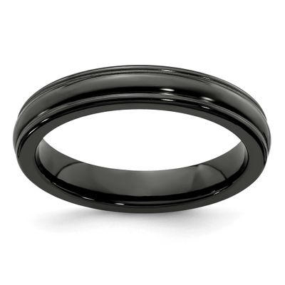 Edward Mirell Black Ti Triple Domed Grooved Edges 4mm Band Titanium, EMR124-8.5, 886774318646