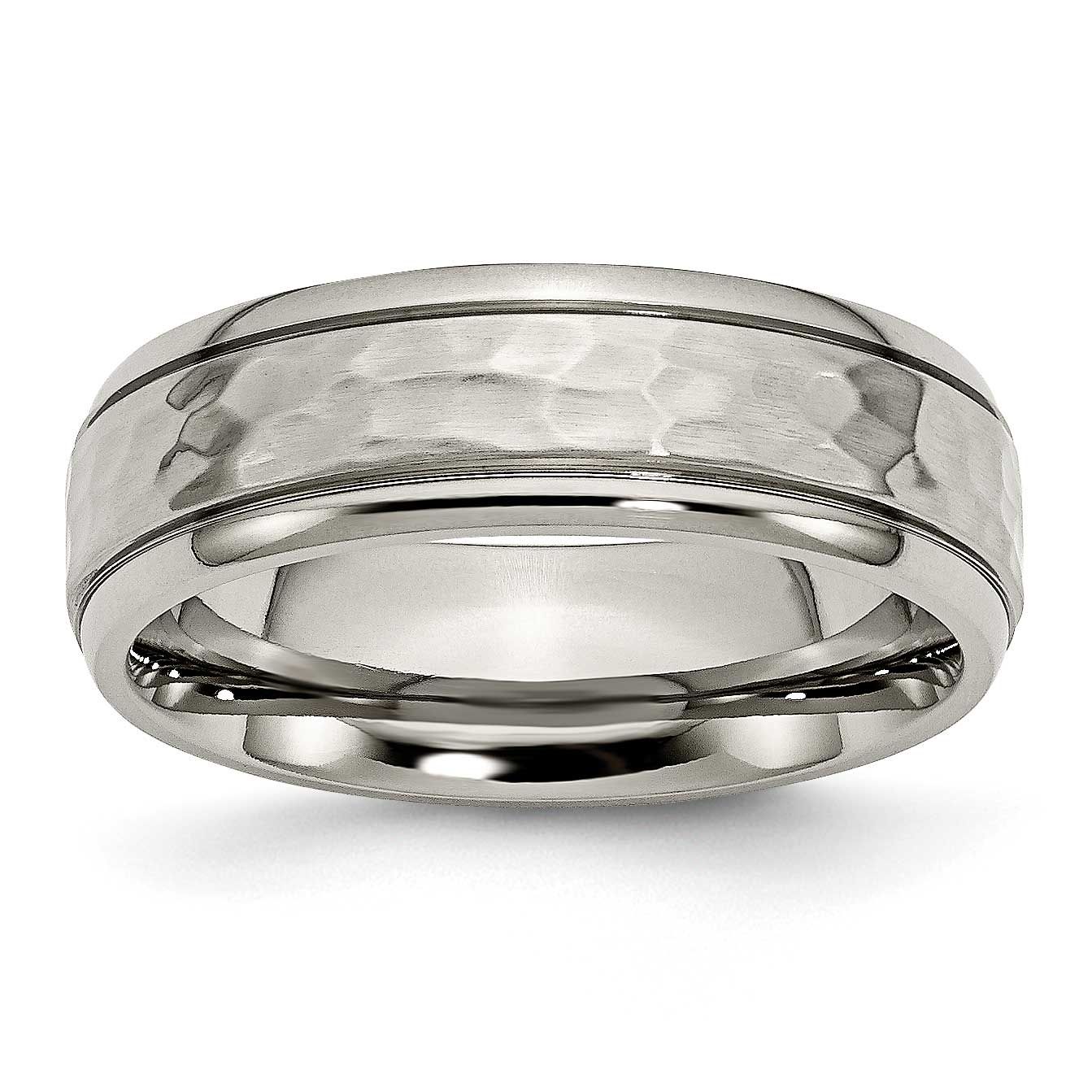 Hammered 7mm Grooved Edge Band Titanium Polished, TB237-11.5, 886774047683