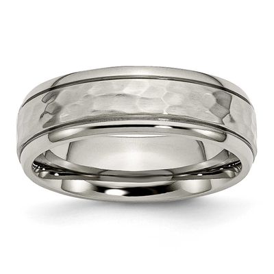 Hammered 7mm Grooved Edge Band Titanium Polished, TB237-11.5, 886774047683