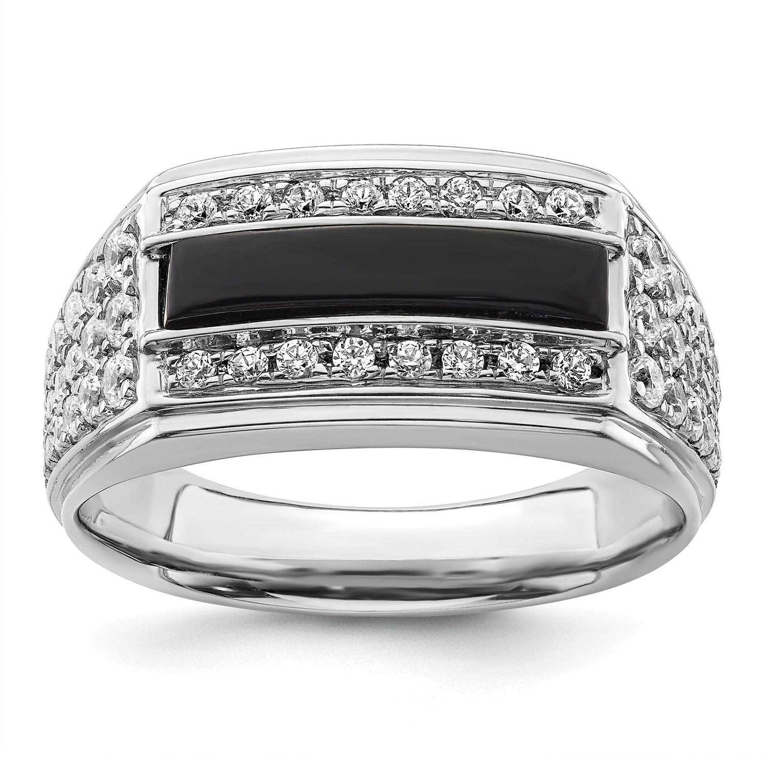 IBGoodman Men&#39;s Onyx Complete Lab Grown VS/SI FGH Diamond Ring 14k White Gold, B220072-4WOX/LG, 196