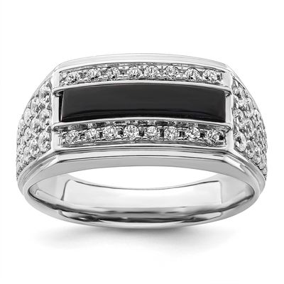 IBGoodman Men&#39;s Onyx Complete Lab Grown VS/SI FGH Diamond Ring 14k White Gold, B220072-4WOX/LG, 196