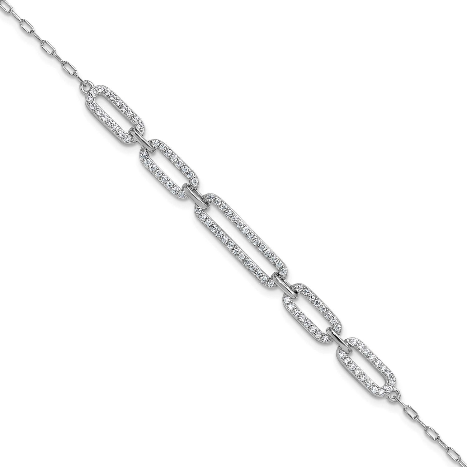 Cheryl M Polished CZ Links with 1.5 Inch Extension Bracelet Sterling Silver Rhodium-plated, QCM1797