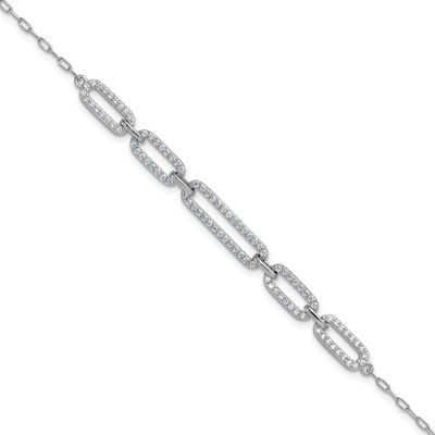 Cheryl M Polished CZ Links with 1.5 Inch Extension Bracelet Sterling Silver Rhodium-plated, QCM1797