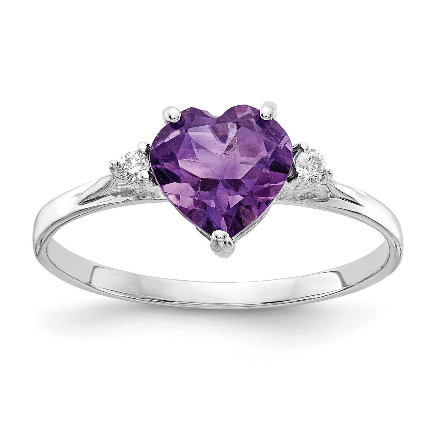7mm Heart Amethyst AAA Diamond ring 14k White Gold, X9681AM/AAA, 883957579627