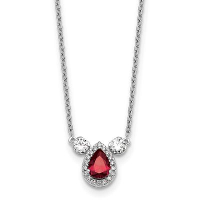 Lab Grown VS/SI FGH Diamond and Cr Ruby 3-Stone Necklace 14k White Gold, PM10472-CRU-050-WLG,
