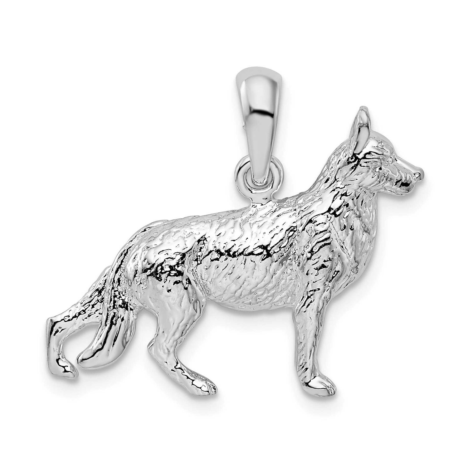 De-Ani Textured 3D German Shepherd Pendant Sterling Silver Rhodium-plated, QC10229, 637218170494