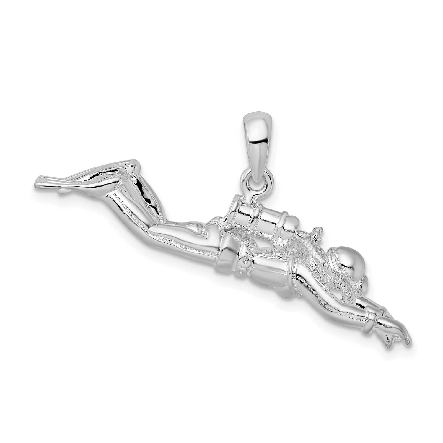 De-Ani Polished 3D Female Scuba Diver Pendant Sterling Silver Rhodium-plated, QC10276, 637218171668