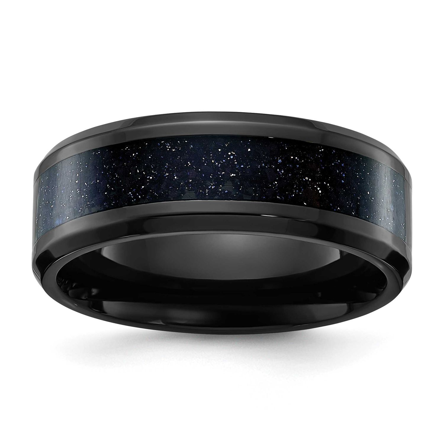 Black IP-plated with Blue Star Sandstone Inlay Center 8mm Band Titanium Polished, TB534-8.5, 196904
