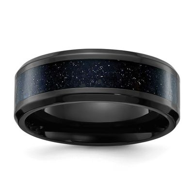 Black IP-plated with Blue Star Sandstone Inlay Center 8mm Band Titanium Polished, TB534-8.5, 196904