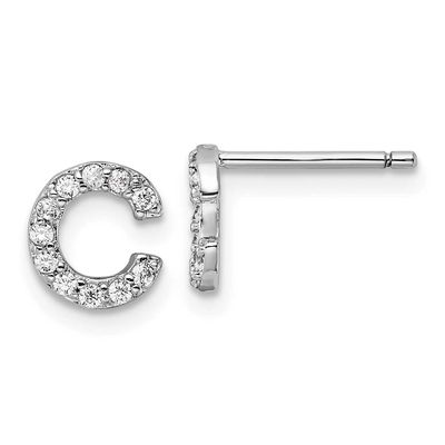 Cheryl M Polished Letter C CZ Initial Post Earrings Sterling Silver Rhodium-plated, QCM1867C,