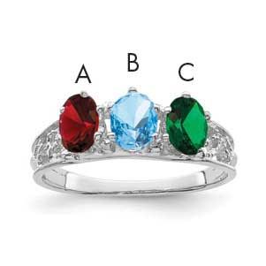 3 Synthetic Stone Family Ring 14k White Gold, XMRW52/3SY, 883957165455
