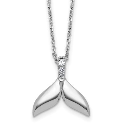 White Ice Diamond Whale Tail 18 inch Necklace plus 2 inch Extender Sterling Silver Rhodium-plated,