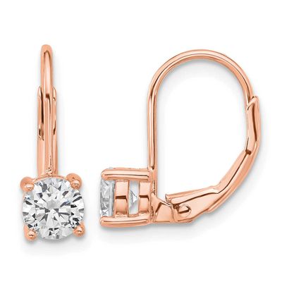 Rose-tone Flash Rose-gold Plated 5mm CZ 2 Stone Leverback Earrings Sterling Silver, QSH132P, 196904
