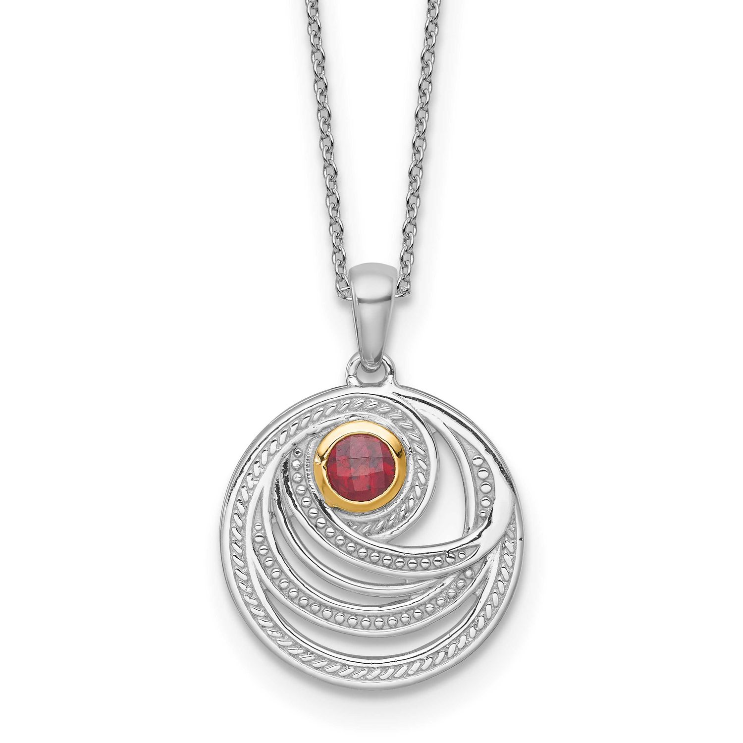 Shey Couture with 14k Accent Round Garnet Swirl Circle 18 inch with 2 inch Extension Necklace Sterl