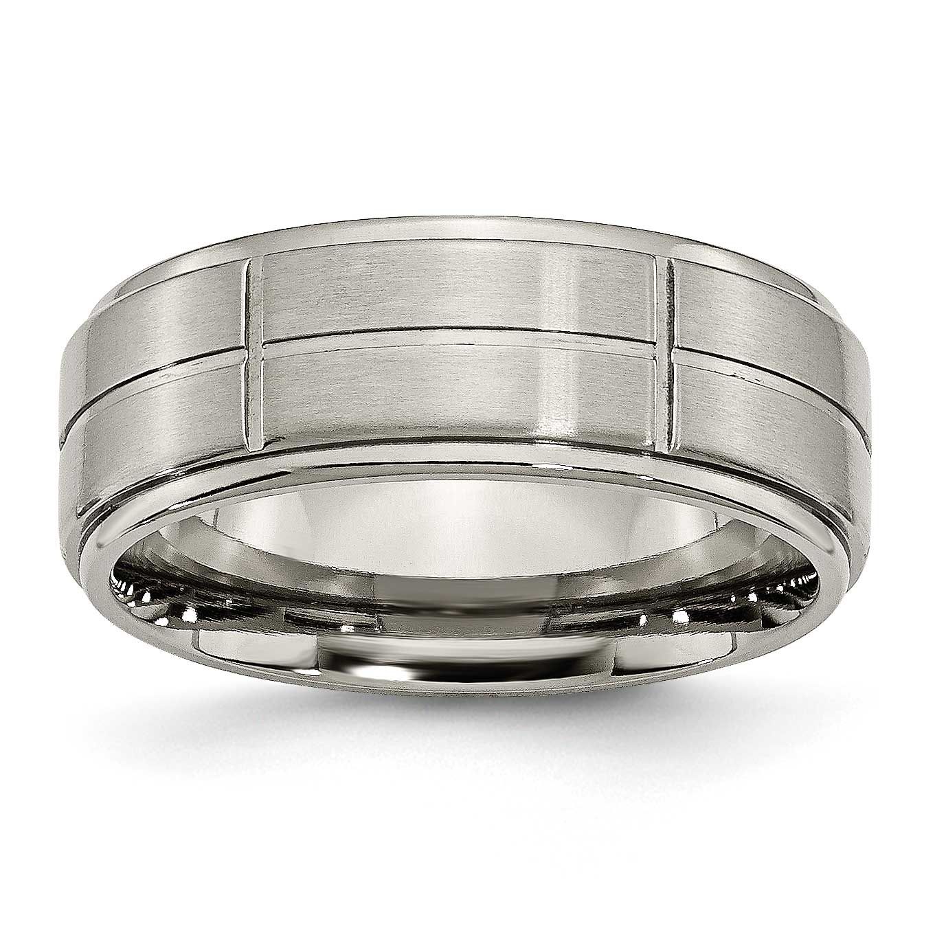 Block Design 8mm Ridged Edge Band Titanium Brushed Center, TB187-13.5, 886774047300