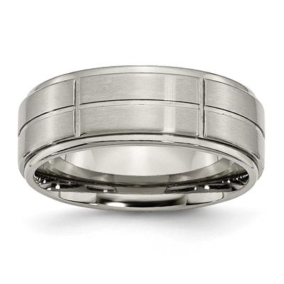 Block Design 8mm Ridged Edge Band Titanium Brushed Center, TB187-13.5, 886774047300