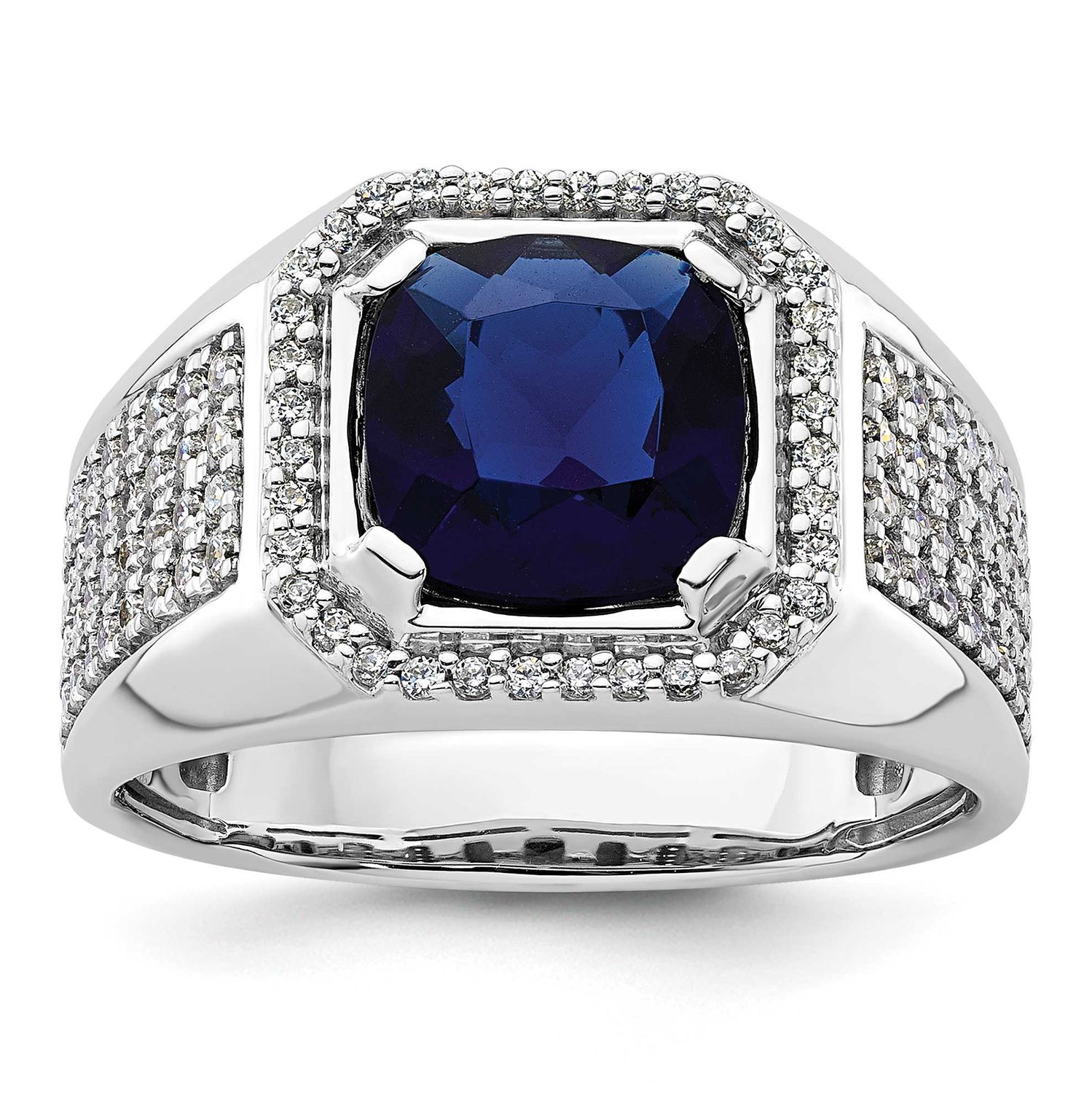 IBGoodman Men&#39;s Created Sapphire Complete Lab Grown VS/SI FG Ring 14k White Gold, B220039-4WCS/LG,
