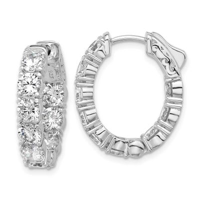 4.3mm CZ 18 Stone Oval In and Out Hinged Hoop Earrings Sterling Silver Rhodium-plated, QSH144, 1969