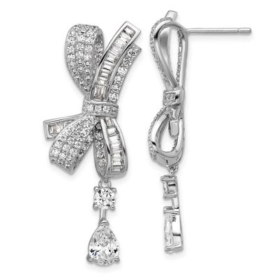 Cheryl M Polished Fancy CZ Bow Post Dangle Earrings Sterling Silver Rhodium-plated, QCM1749, 196904