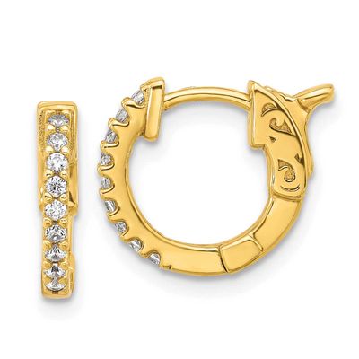 Gold-tone Flash Gold-plated 1.3mm CZ 18 Stone Hinged Hoop Earrings Sterling Silver, QE13011Y, 19690