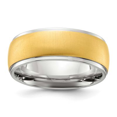 Brushed Yellow IP-plated Center 8mm Band Stainless Steel Polished, SR740-10, 196904253243