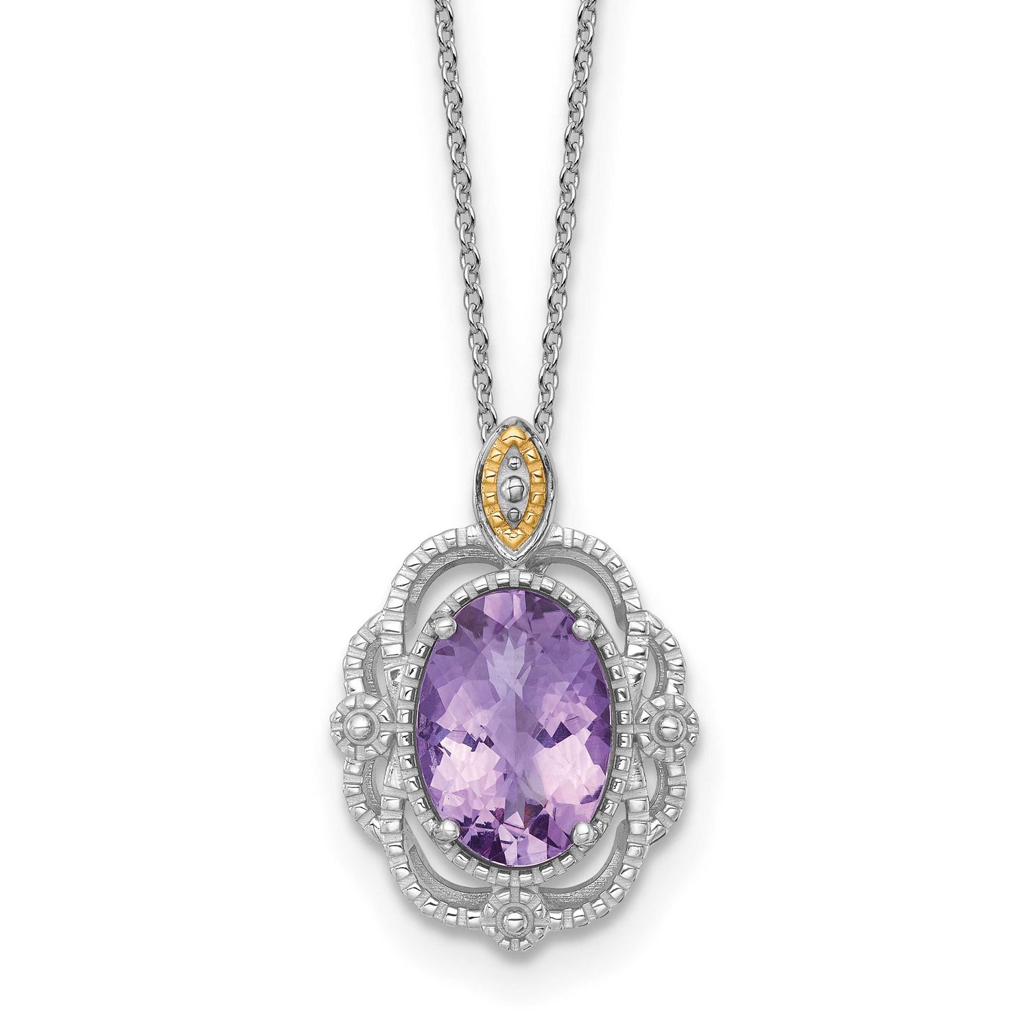 Shey Couture with 14k Accent Oval Amethyst 18 inch with 2 inch Extension Vintage Necklace Sterling