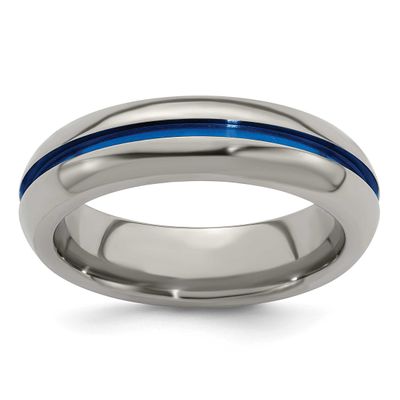 Edward Mirell Blue Anodized Center Stripe Domed 6mm Band Titanium, EMR343-7.5,