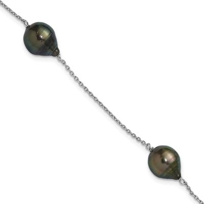 9-10mm Black Baroque Tahitian Saltwater Cultured Pearl 3-station 7.5 inch Bracelet Sterling Silver