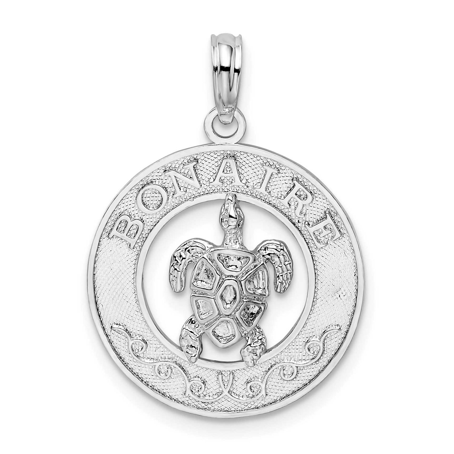 De-Ani Polished Bonaire Circle with Turtle Pendant Sterling Silver Rhodium-plated, QC9952, 63721815