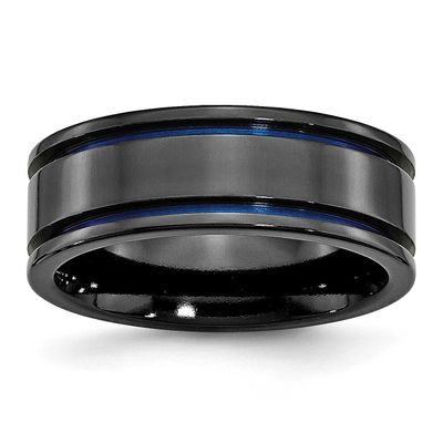 Black Ti Polished Blue Anodized 8mm Grooved Band Titanium, TB398-7, 886774388199