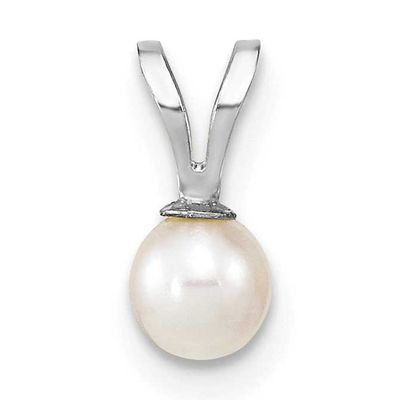4-5mm White Round Freshwater Cultured Pearl Pendant 10k White Gold, 10XFW520,
