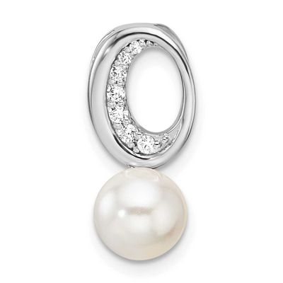 Polished Diamond and Pearl Chain Slide 14k White Gold, PM10179-008-WAA,