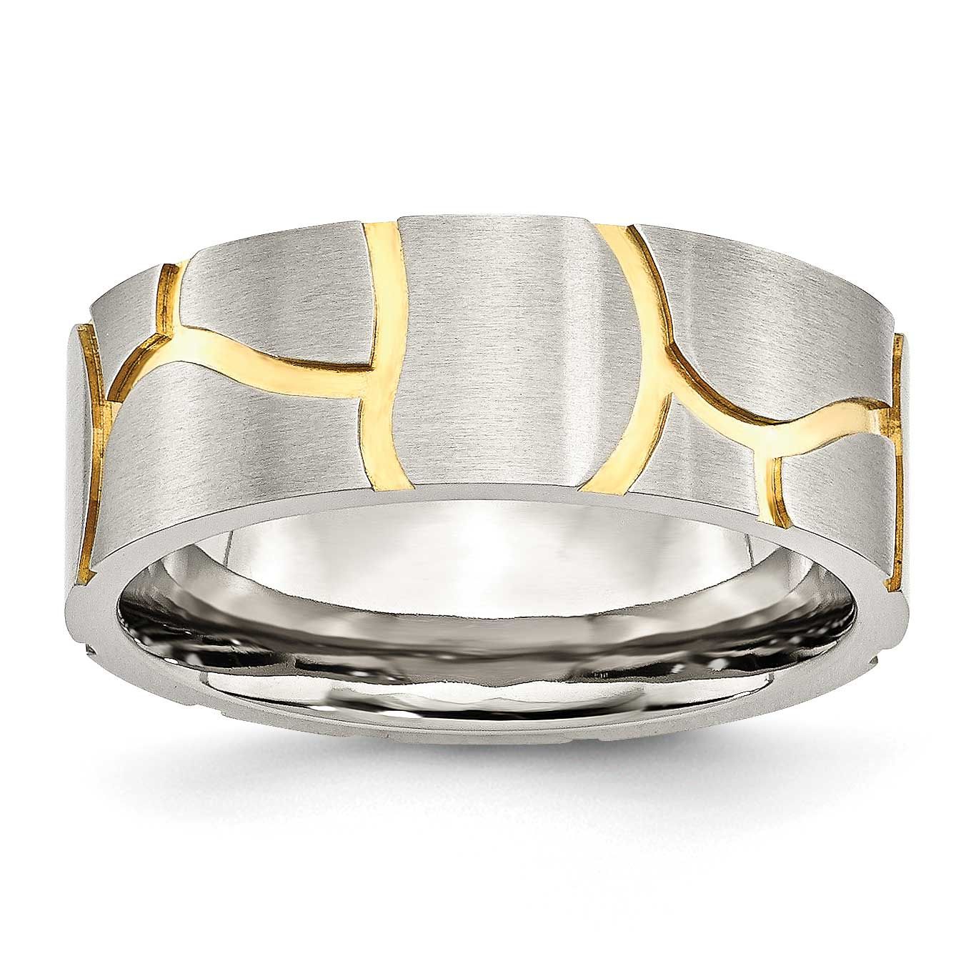 Yellow IP-plated 8mm Grooved Band Stainless Steel Brushed, SR58-9, 886774032726