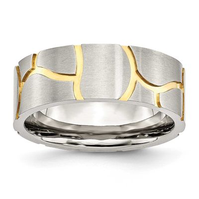Yellow IP-plated 8mm Grooved Band Stainless Steel Brushed, SR58-9, 886774032726