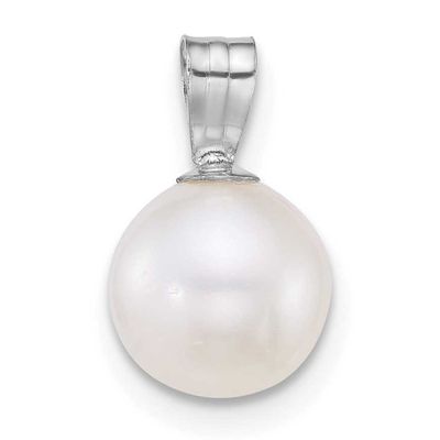 7-8mm White Round Freshwater Cultured Pearl Pendant 14k White Gold, XFW888,