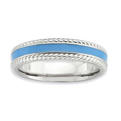 Blue Enameled Ring Sterling Silver Polished, QSK602-5, 886774173634