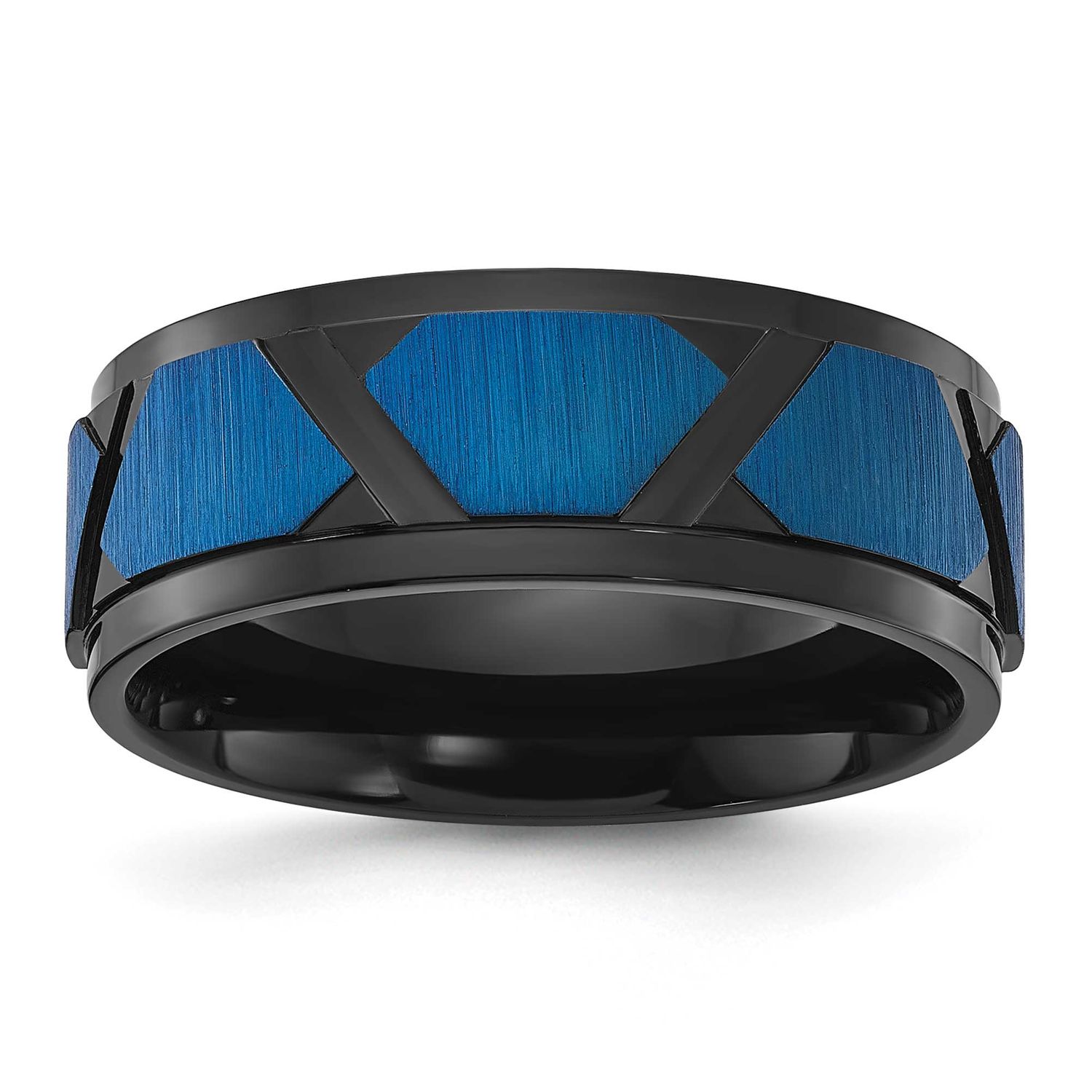 Polished Black Blue IP-plated 8mm Band Stainless Steel Brushed, SR703-13.5, 196904256565