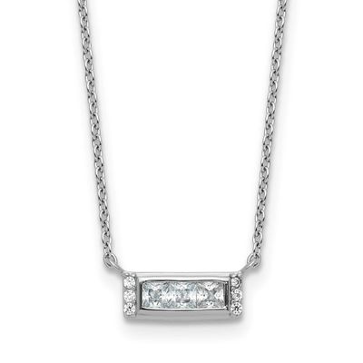 Cheryl M Polished Fancy CZ Bar Necklace Sterling Silver Rhodium-plated, QCM1763-18, 196904277287