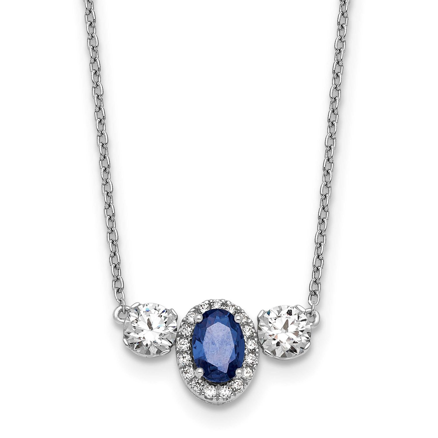 Lab Grown VS/SI FGH Diamond and Cr Sapphire 3-Stone Necklace 14k White Gold, PM10468-CSA-113-WLG,