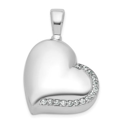 Polished CZ Heart Ash Holder Pendant Sterling Silver Rhodium-plated, QC11535,