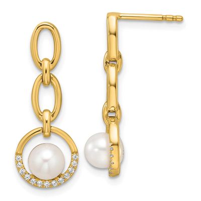 Diamond and Pearl Open Circle Dangle Post Earrings 14k Gold Polished, EM9983-010-YAA,