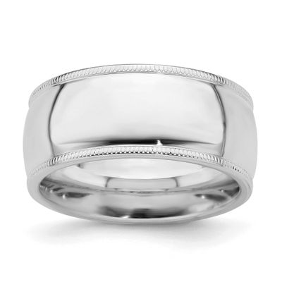 9mm Comfort Ring Fit Milgrain Sterling Silver Rhodium-plated, QCFM090RH-9.5,